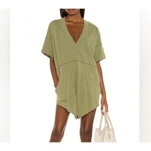 Free People Intimately Why Not Oversized V Neck Romper Green XS